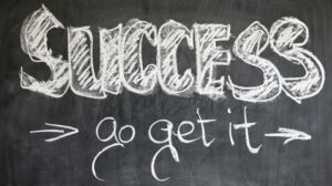 Motivational chalkboard with 'Success - go get it' written in chalk.